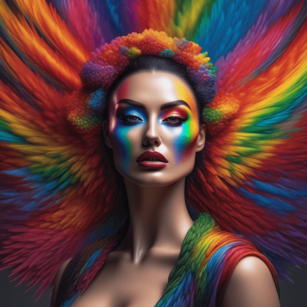 fantasy image of a woman with splatter rainbow