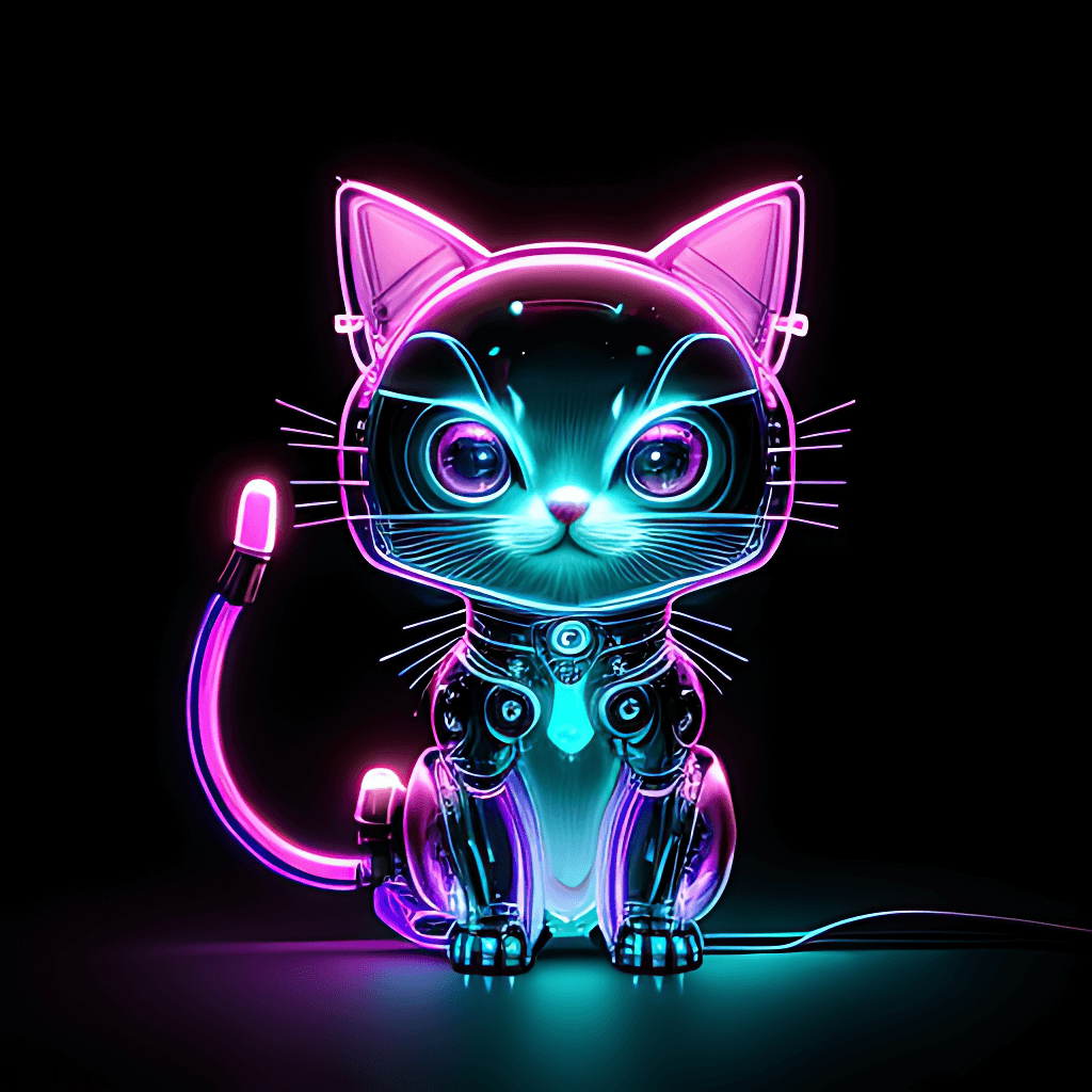 Digital art of a robot neon cat