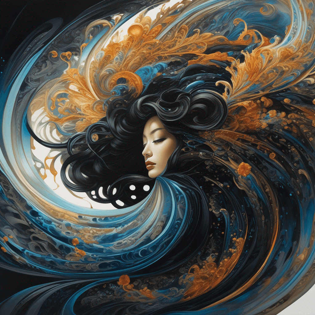 Digital art of a woman swirl colors