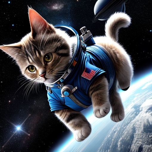 A cute cat in space flying