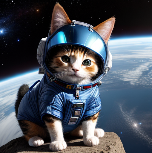 A cute cat in space sitting