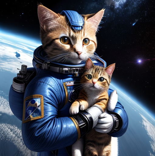 A cute cat in space standing