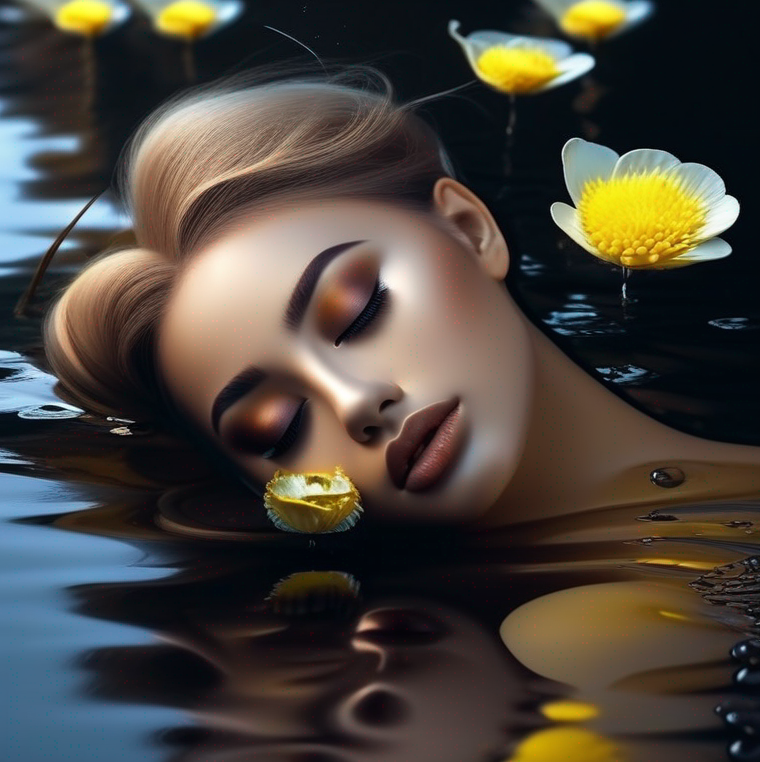 Girl underwater with yellow flowers 1